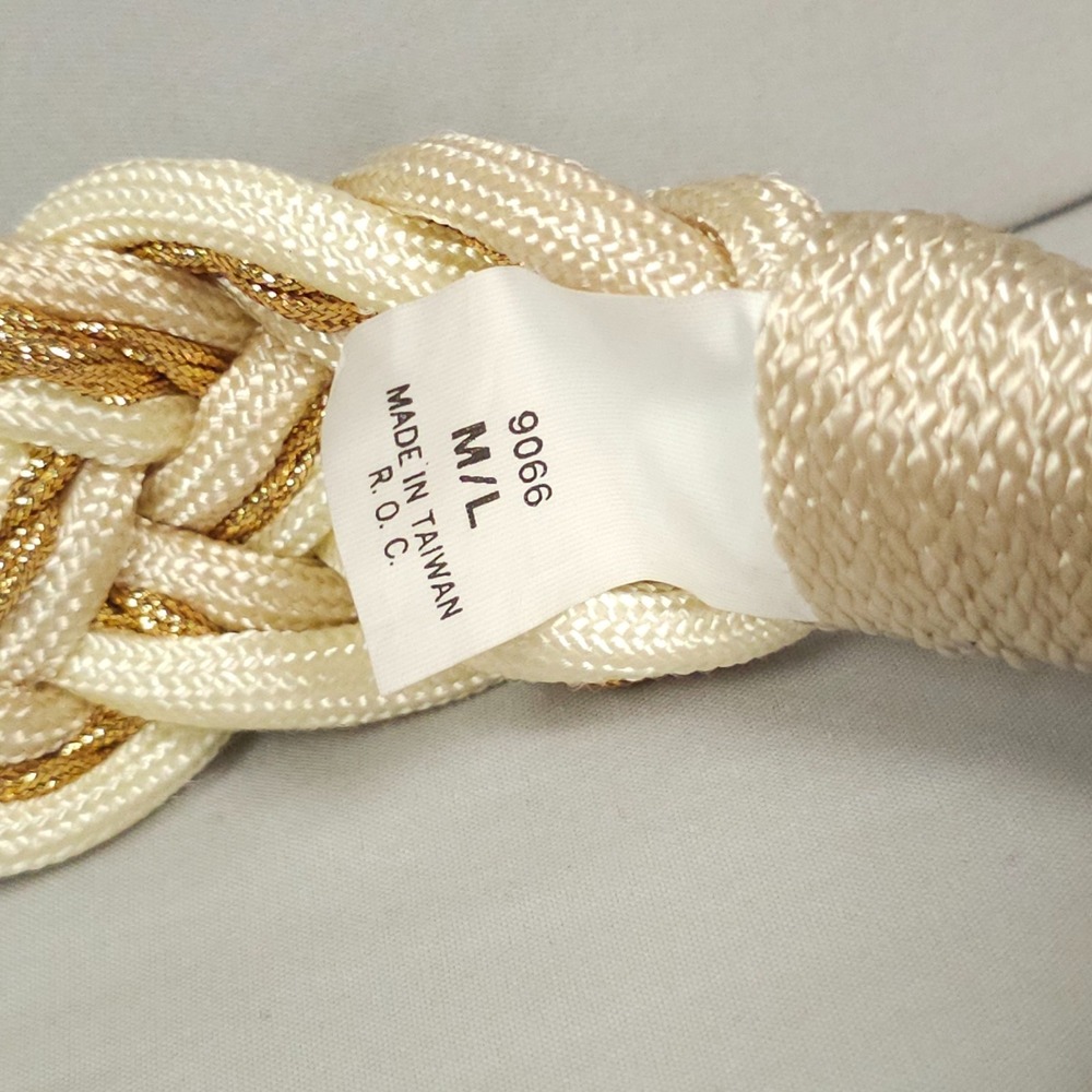 Vintage Braided Rope Cinch Belt Women M / L Gold Ivory White Faux Pearl Glam - Picture 8 of 12